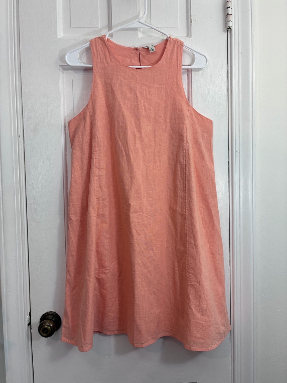 Versona Peach A-Line Shift Dress w Open Back 100% Cotton Minimalist - Size Small